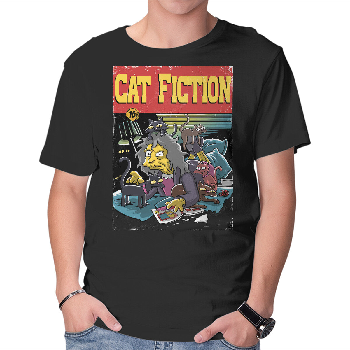 Unisex Crew Neck T-Shirt Cat Fiction Graphic Short Sleeve Casual Tee XL