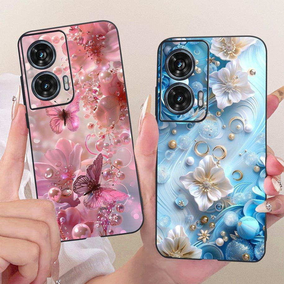 Hülle Für Motorola Edge 50 Fusion Cover XT2429-1 Beliebte Blume Weiche Schwarze Silikon Handyhüllen Für Motorola G96 5G MotoG96 Funda