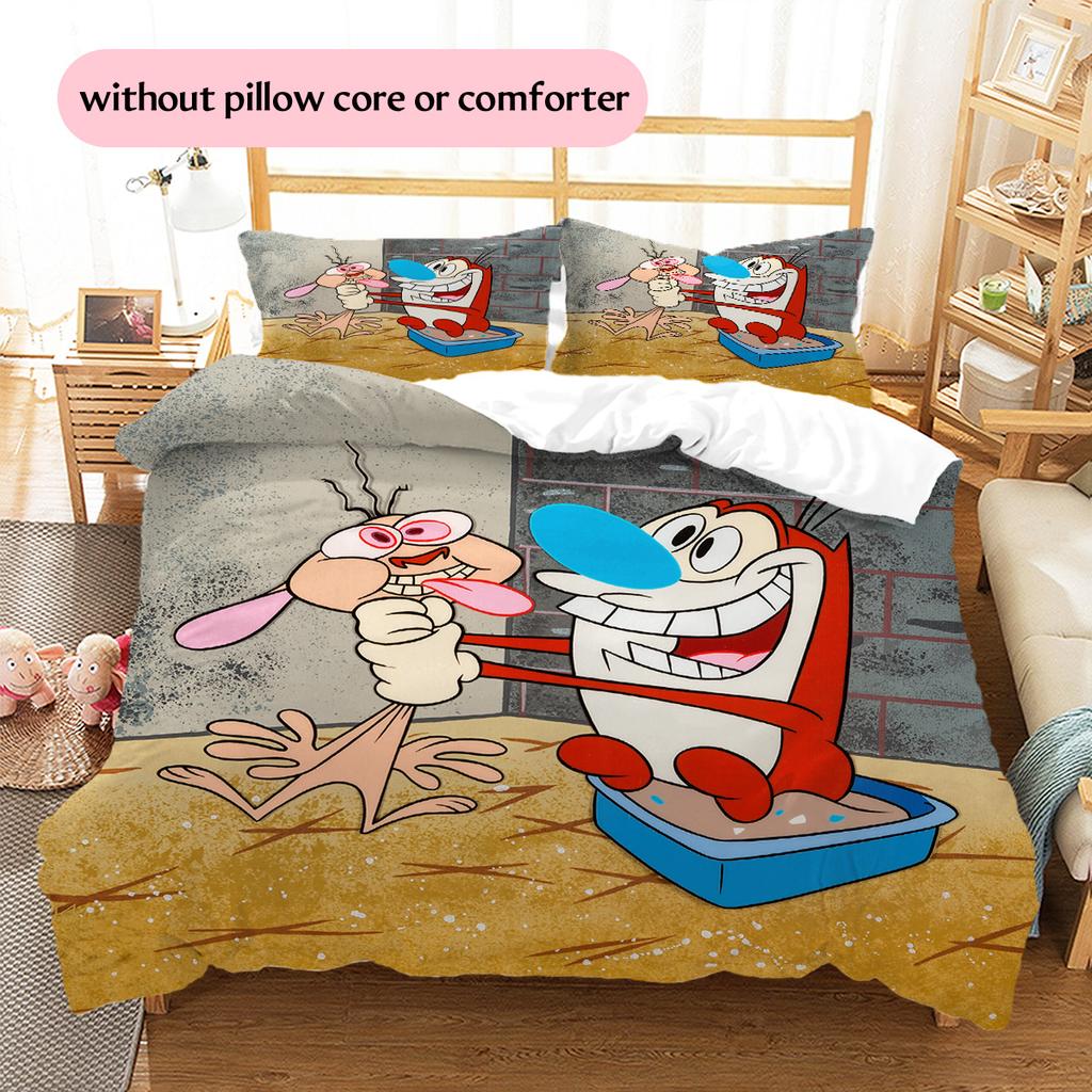 Ren & Stimpy  Pattern Bedding Quilt Set  Home Decoration  Gift (1 * duvet cover + 2 * pillowcase  without core)
