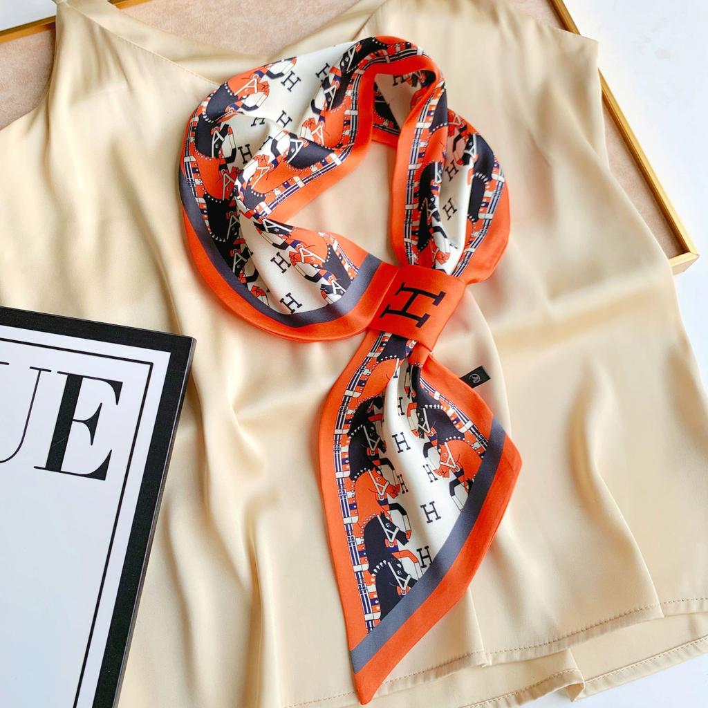 Longue petite écharpe en soie, écharpe haut de gamme, sac de reliure, écharpe de chemise assortie polyvalente