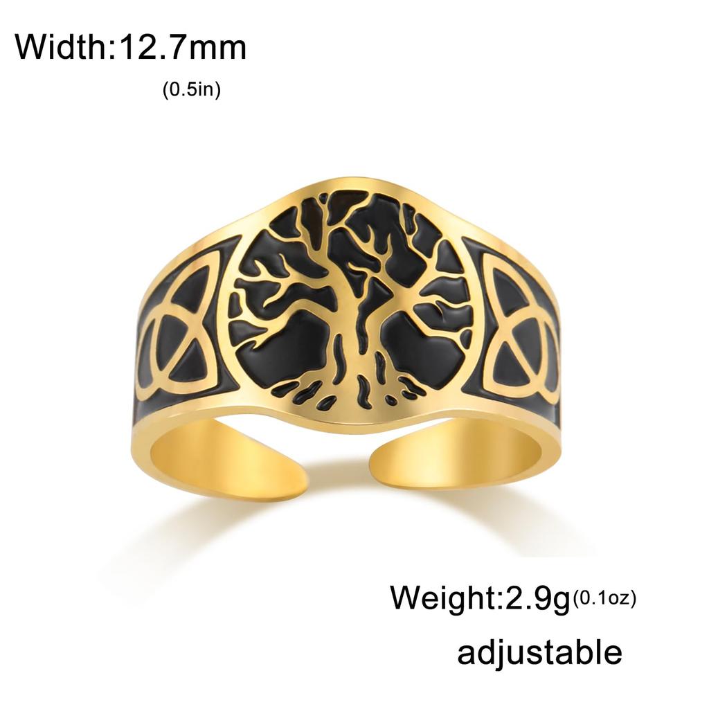 Dreamtimes Tree of Life Ring Adjustable Stainless Steel Yggdrasil Amulet Jewelry Gift for Men Women Vintage Religious