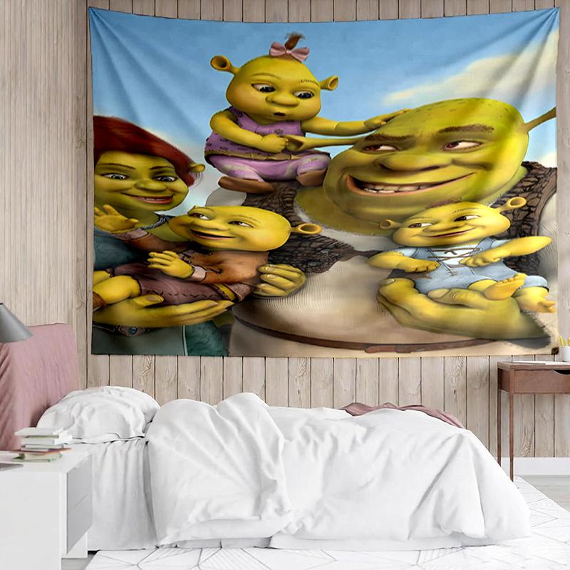 Shrek Print Tapestry, Backdrop, Easy Setup, Ideal for Bedroom, Office & Living Room, with Aesthetic Wall Hanging Decor.