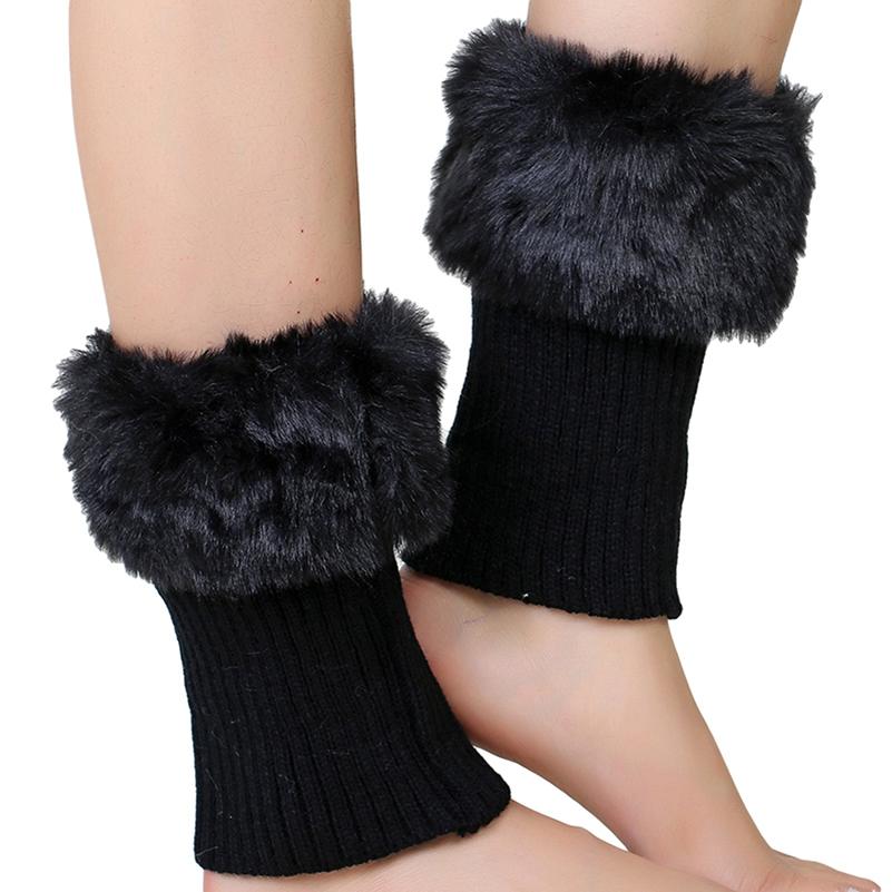 Toppere de iarnă pentru cizme din blană artificială și tricot pentru femei cu manșete tricotate confortabile