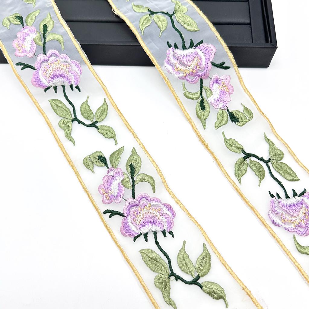 6Cm Ethnic Style Hanfu Cuffs Neckline Belt Decoration Barcode Embroidery Flower Organza Lace Accessories