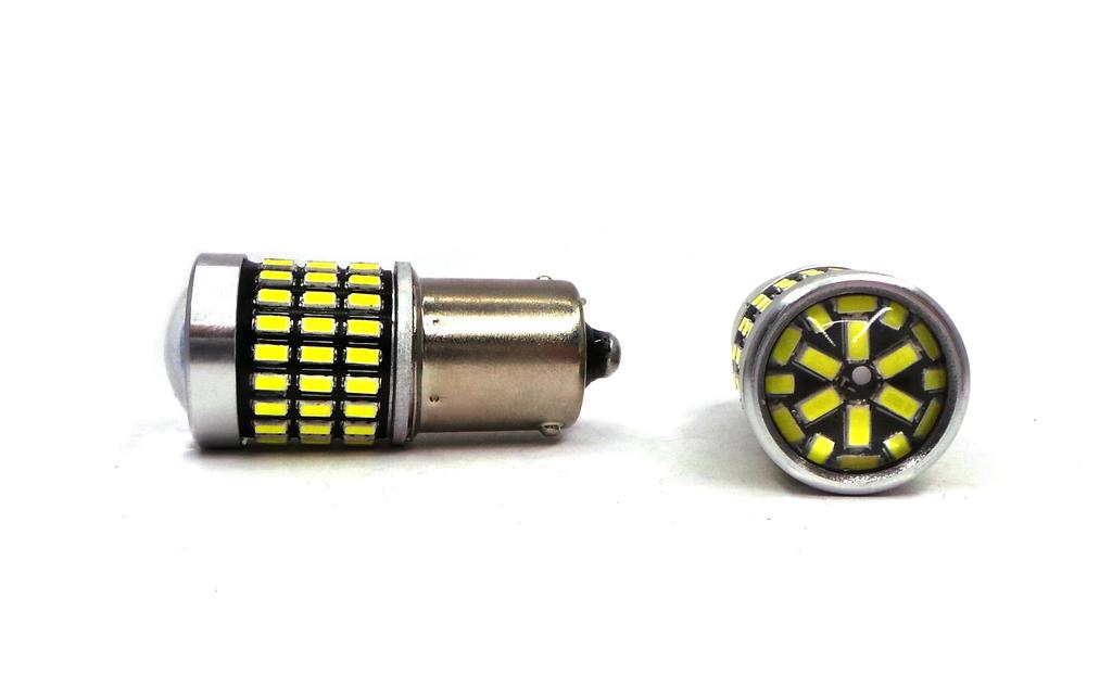 2 Pcs LED Bulb BA15S, P21W 12-24V CANBUS 2100 Lm White with Off-Road Lens