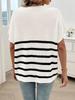 Women's Round Neck Striped Color Block Short Sleeve Sweater