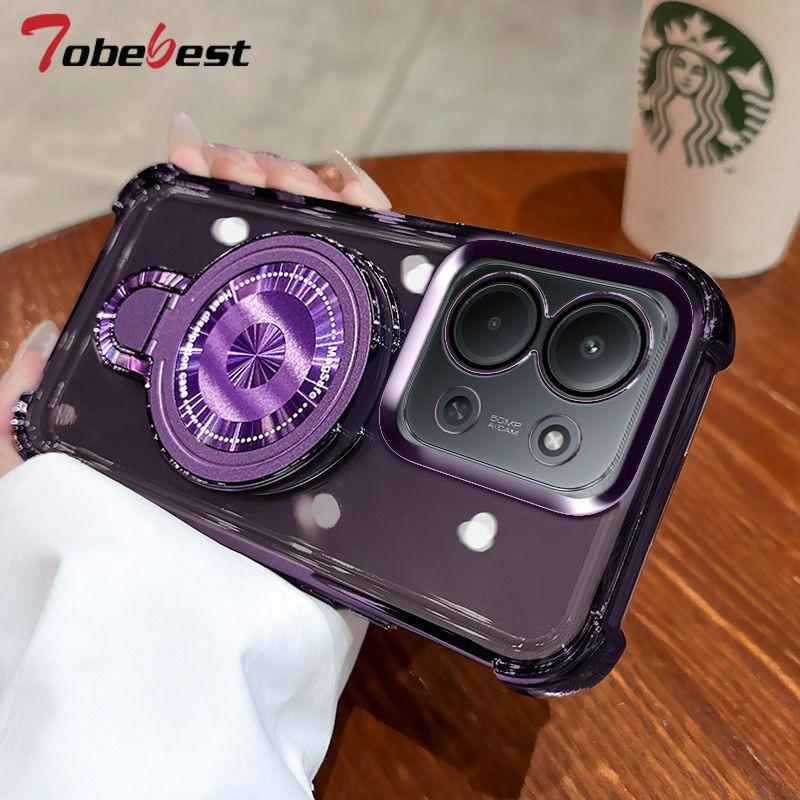 Clear Shockproof Plating Magnetic Magsafe Bracket Case for Xiaomi Redmi 15C 15 4G 5G Transparent Silicone Cover