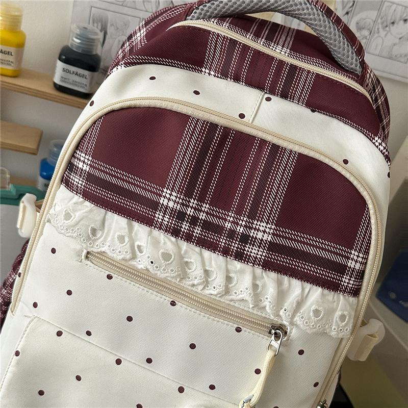 Contrast Color Plaid Backpack Women's Large Capacity Backpack Student Schoolbag