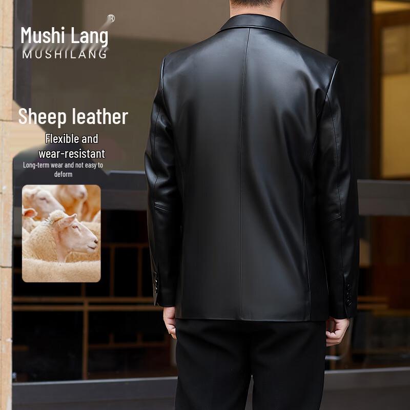 MushiLang Men's First-Layer Sheepskin Leather Blazer