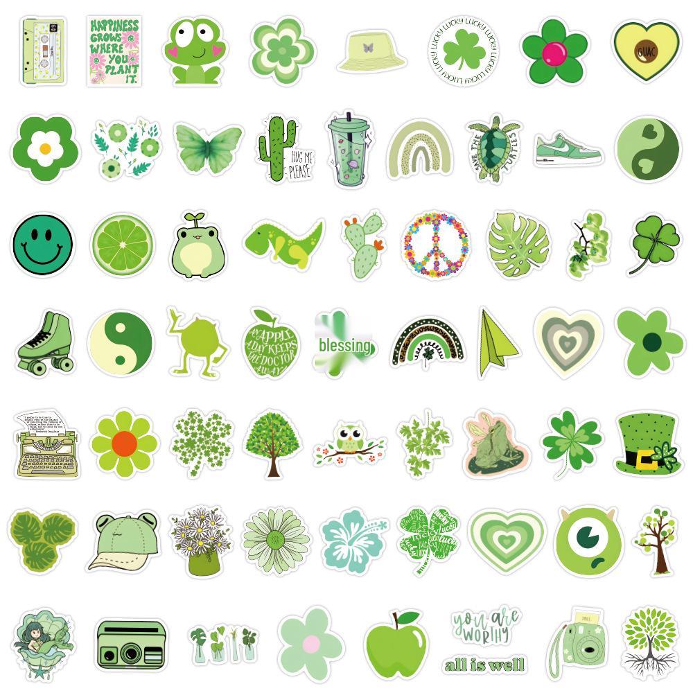 60 Sheets of New Green Graffiti Stickers for Suitcases & Notebooks - Waterproof & Durable