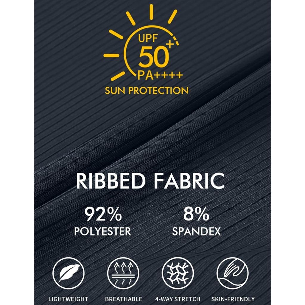 CHARMLEAKS Women's Tankini Top Tie-Side Drawstrings Bathing Suit Top Ribbed Fabric Tummy Control Sporty Swimsuit Top