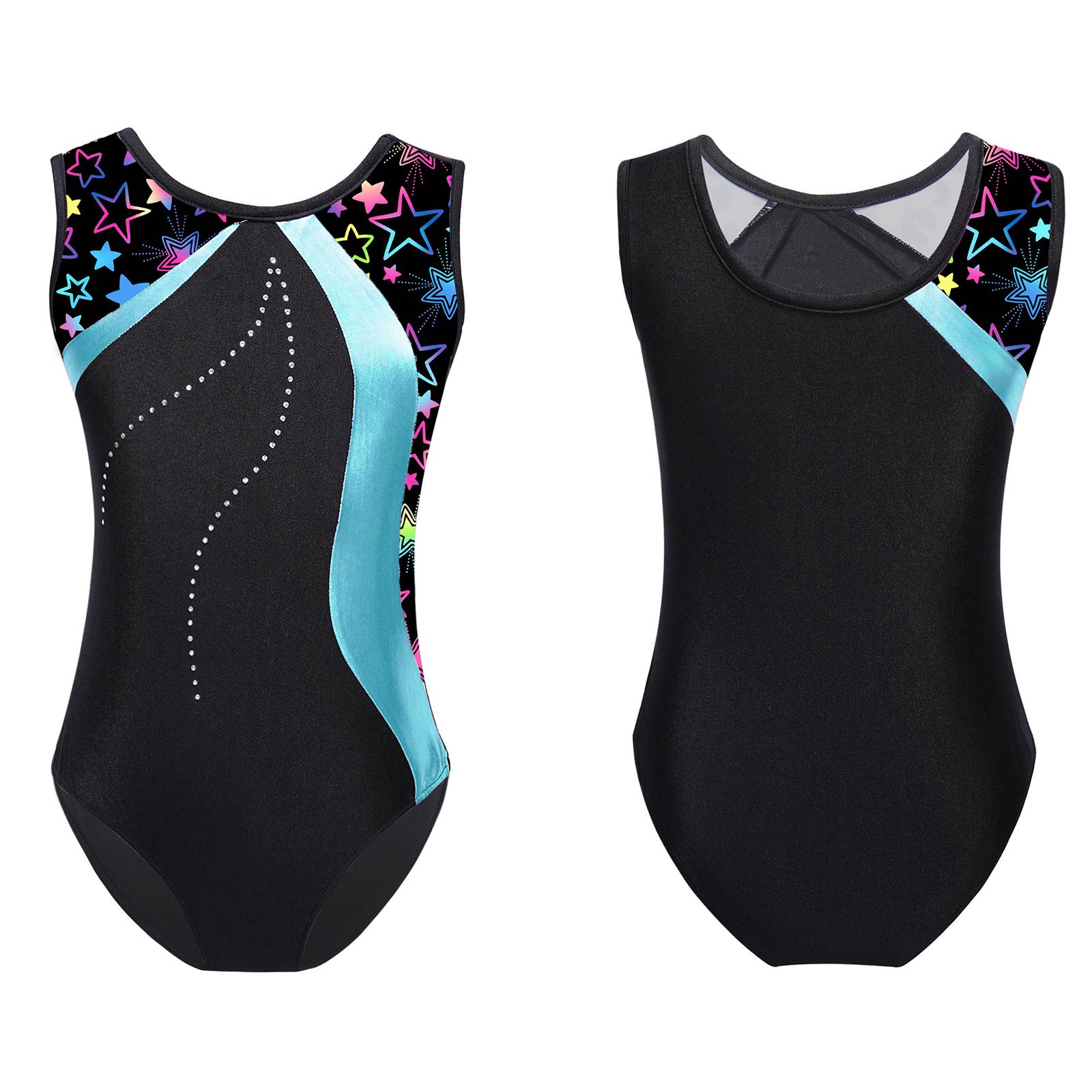 Tiaobug Kids Girls Stylish Print Leotard Sleeveless Bodysuit for Gymnastics Training Stage Performance 11-12 Years