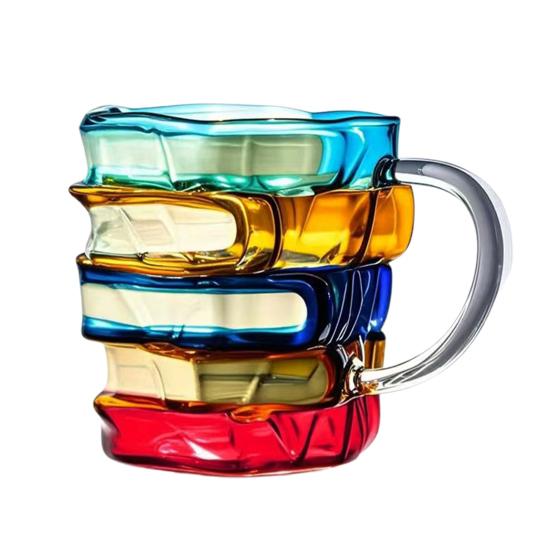 Hand-Painted Book Mug Glass Retro Art Glass Cup 350ml Elegant Desktop Glassware Unique Gift for Book Lovers Readers