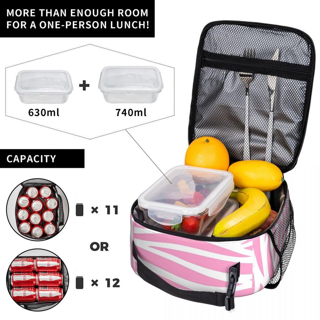 Zebra Patroon Roze Zebra Strepen Geïsoleerde Lunchtas voor Vrouwen Kantoor Koeler Thermische Voedseldoos Tote Lunchboxen Container