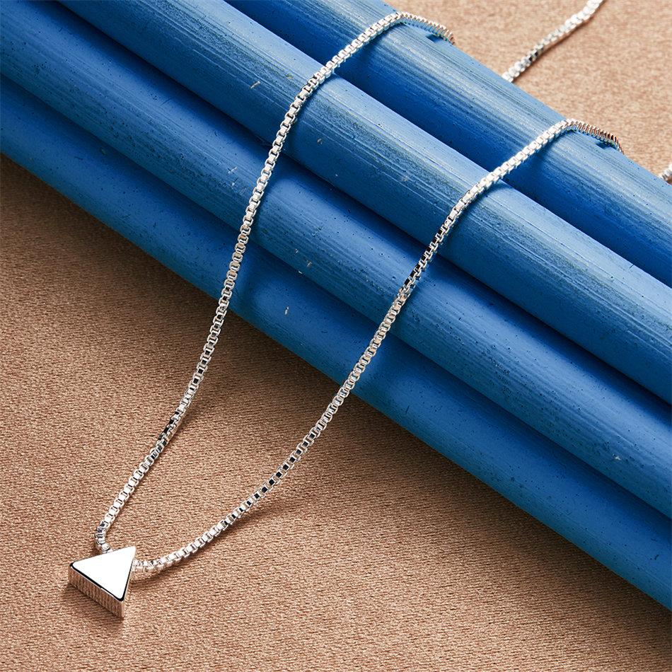 925 Sterling Silver Simple Triangle Pendant Necklace for Women Fashion Party Favor Wedding Accessories