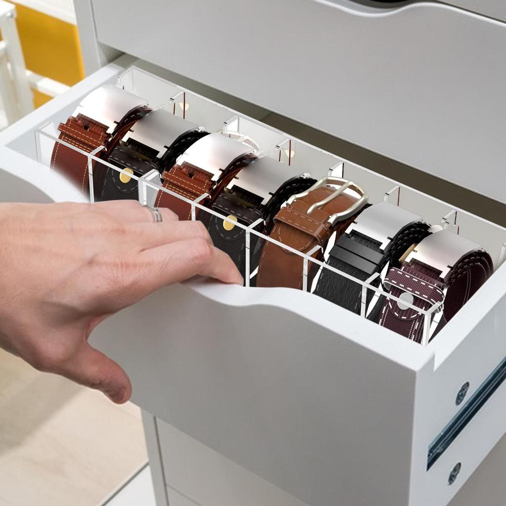 Grid Belt Organizer,Acrylic Belt Storage Holder for Closet,Display Case For Belt, Bow Tie, Jewelry, Watch, Desktep Organizer