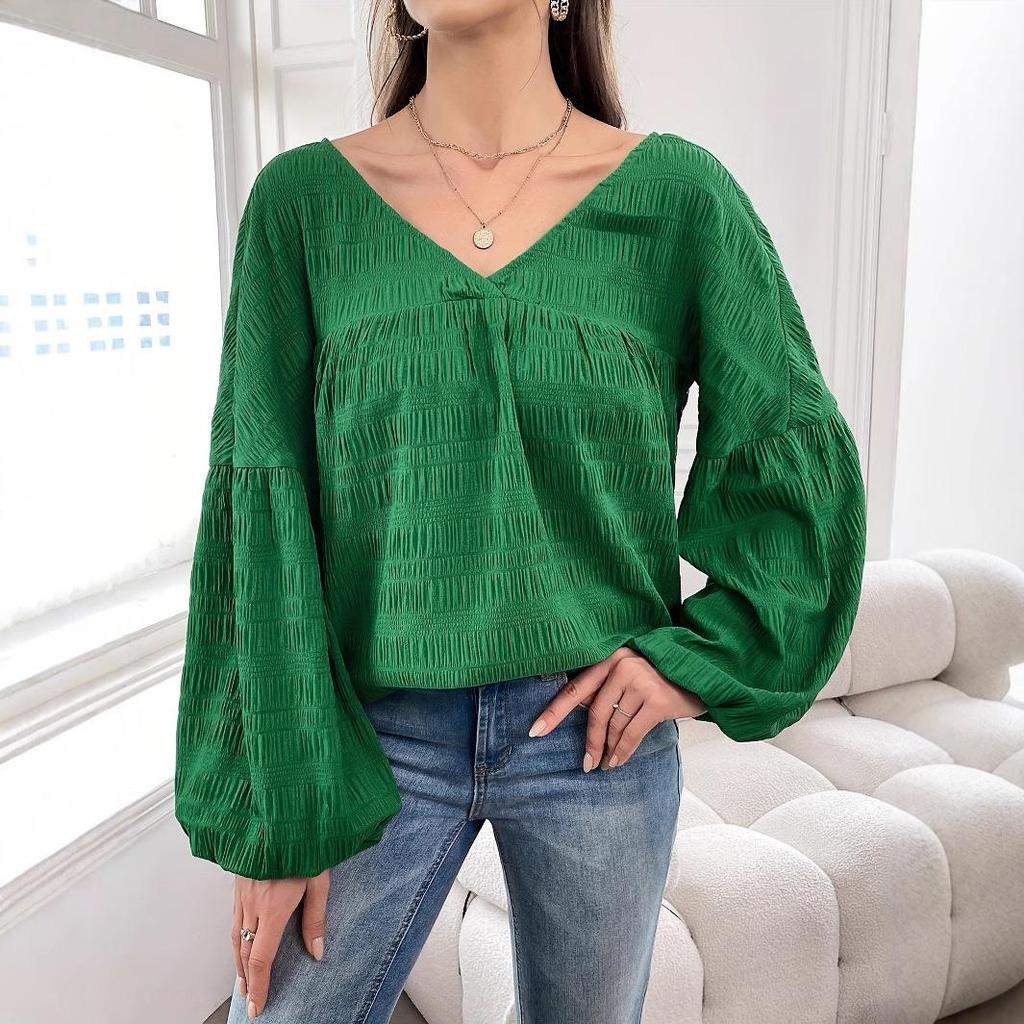 Women's Plus Size Elegant Solid Color Long-Sleeved Shirt