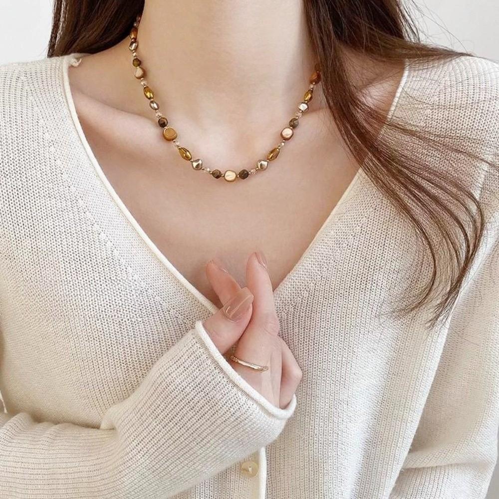 Handmade Necklace Beaded Sweater Chain Vintage Caramel Necklace  Jewelry Gift