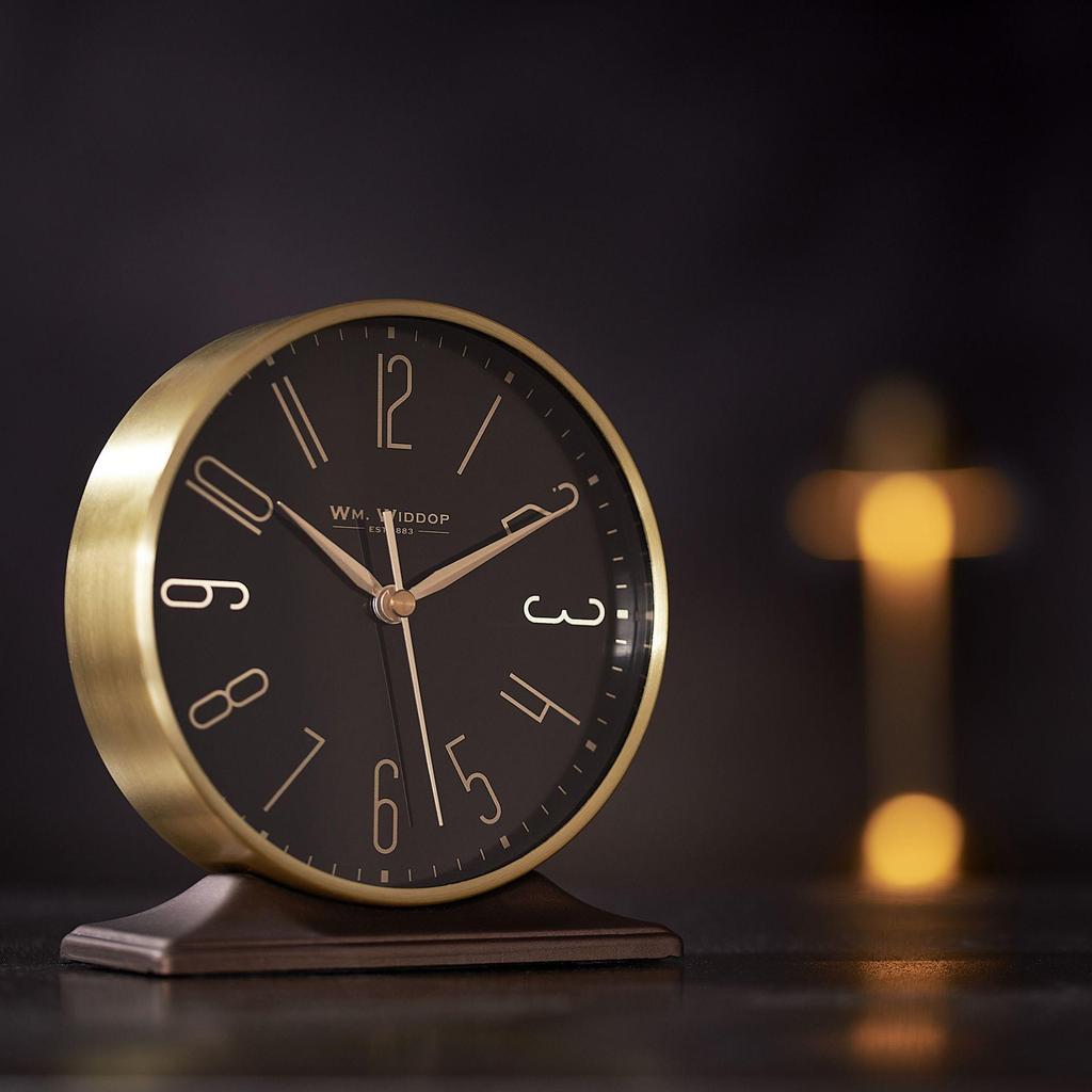 Wm.Widdop Black & Gold Mantel Alarm Clock