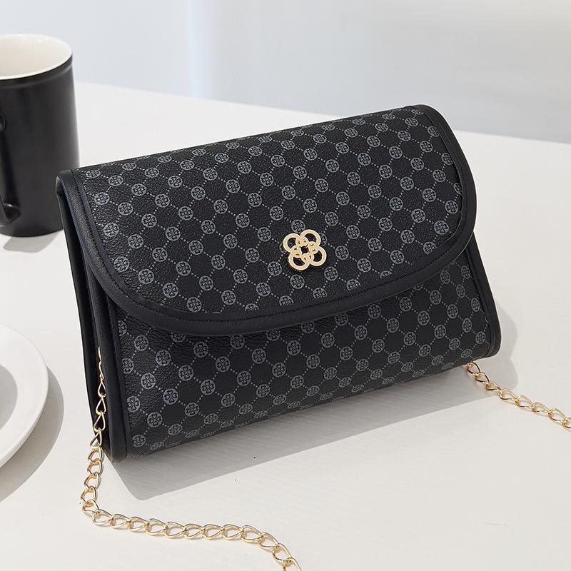 Simple chain small bag, new contrasting color women's bag, shoulder messenger bag, fashionable printed small square bag.