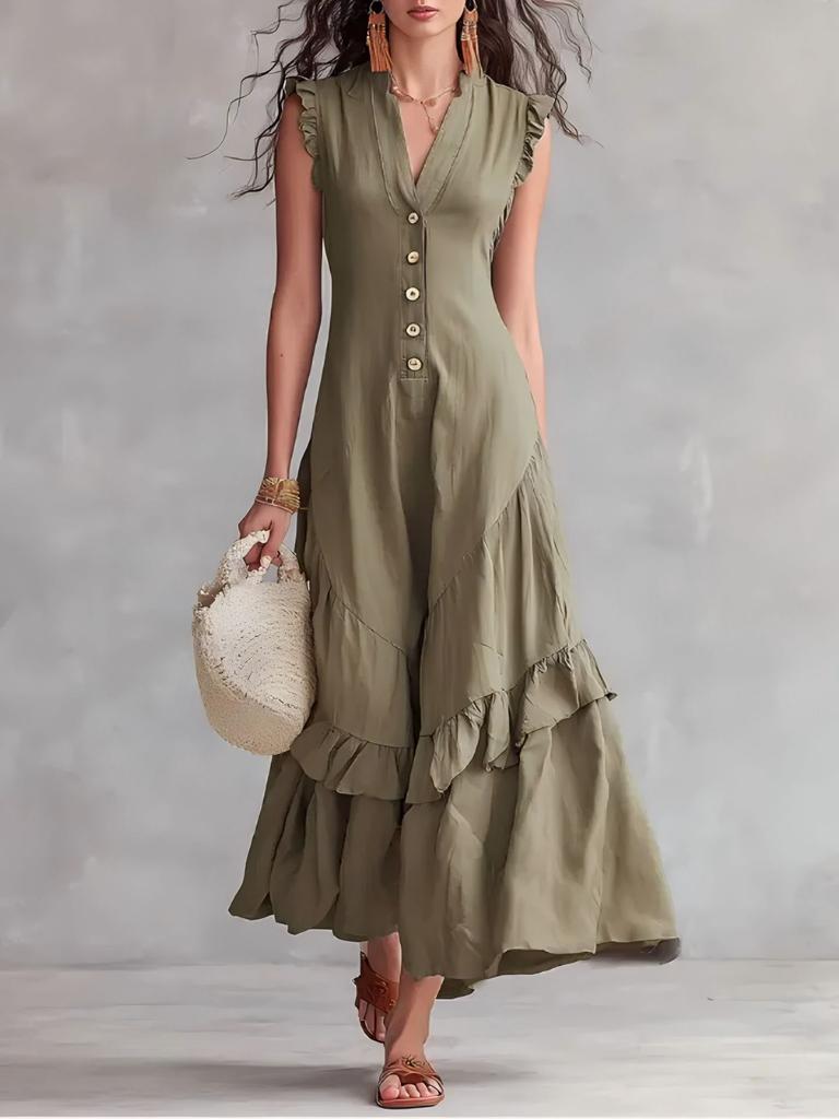 New Summer Arrival Elegant and Minimalist Asymmetrical Cotton-Linen Sleeveless Dress for Women