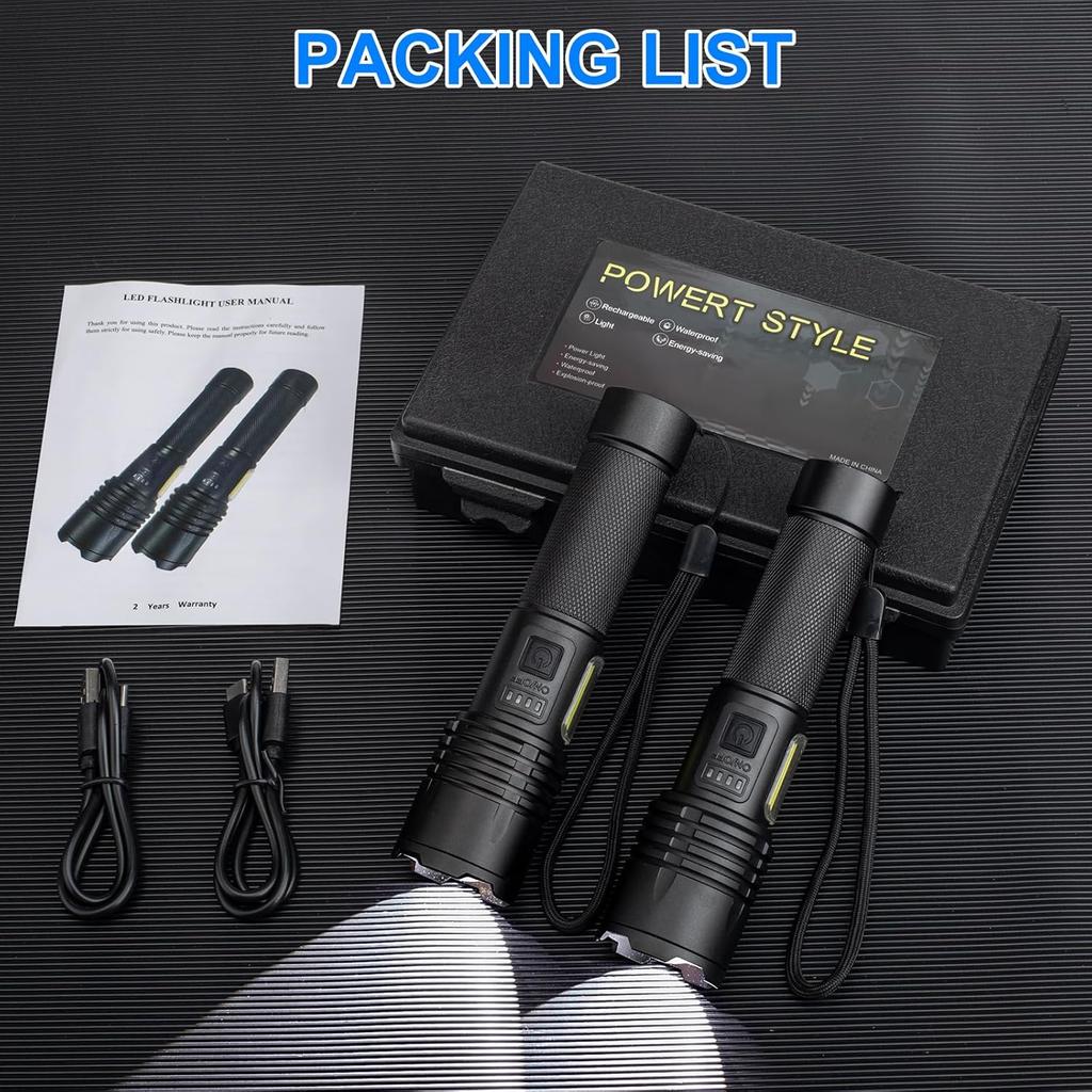 Rechargeable Flashlights High Lumens 2 Packs, 990000 Lumens Super Bright LED Flashlight with 7 Modes & Waterproof, Powerful Flash Light for Home