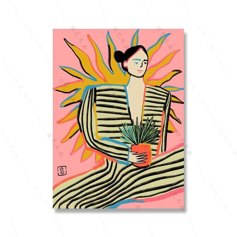 Abstract Line Woman Fashion Canvas Wall Art Poster Print Colorful Fashion Show Model Picture Calm Girl Living Room Home Decor