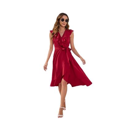 Damen Taille Taille Sexy V-Ausschnitt Kleid Freizeit Urlaub Reisekleid Ärmellos Schlitzkleid