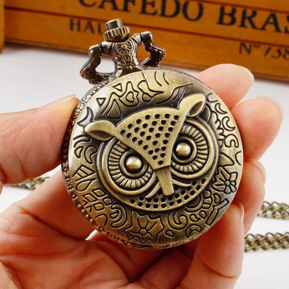 10pcs/lot Wholesale Cute Owl Quartz Pocket Watch Women VintageMen  Steampunk Necklace Pendant Chain Clock Kids Gifts
