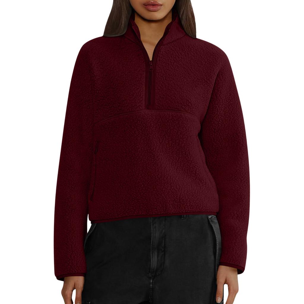 Women's Half Zip Pullover Sweatshirt Color Long Sleeve Cropped Top for Casual Wear