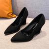 Pointed Toe Women Wedges Shoes Suede Elegant High Heels Shoes Woman Trend Designer Dress Party Fad Walking Pumps Mujer Zapatos