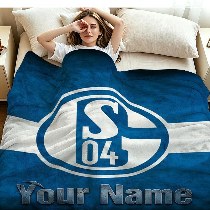1PC FC Schalke 04 Custom Name Patterned Flannel Blanket Suitable For All Seasons for Home Decor Warmth and Comfort Gifts Holiday Present