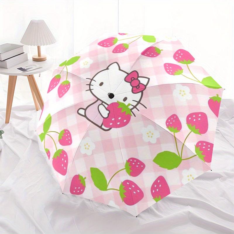 1pc Hello Kitty Strawberry Theme Umbrella with Plastic Handle,Suitable for All Seasons Home Travel Outdoor UmbrellaSanlio607