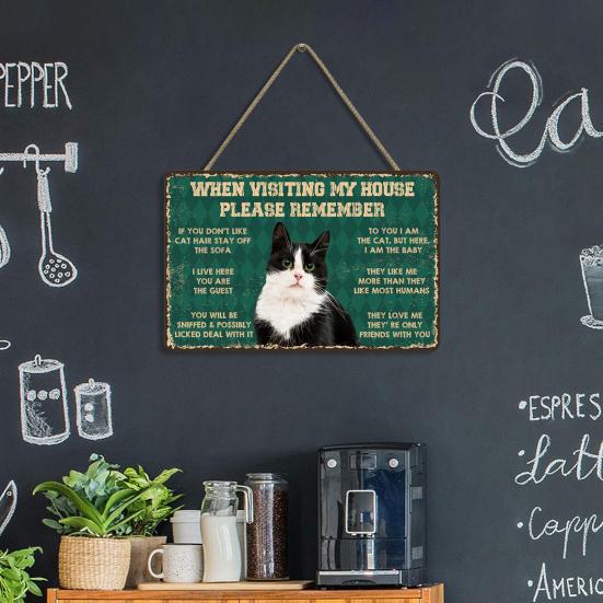 Retro Cat Coffee Wall Sign Funny Black Cat Wall Art Poster Vintage Wood Hanging Sign for Kitchen Coffee Bar Home Decor