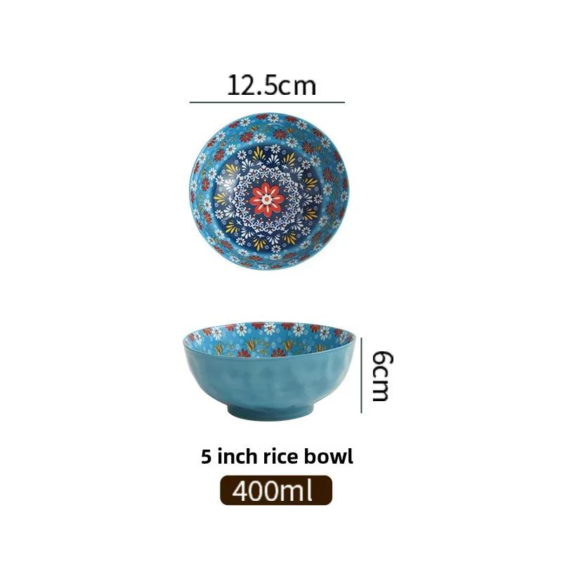 Bohemian Rice Bowl Home Creative Personality Ceramic Bowl High Appearance Level Retro Noodle Bowl Eating Rice Small Bowl