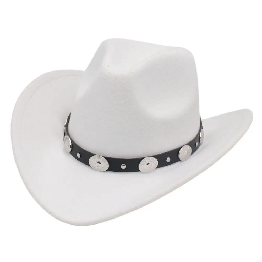 Women Men Western Cowboy Hats Felt Hat Fedora with Upturned Brim and Faux Silver Accents Wide Brim Fedoras Hat Ethnic Style