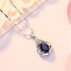 Silver Plated Teardrop Blue CZ Pendant Necklace, Elegant Geometric Openwork Crystal Necklace for Women