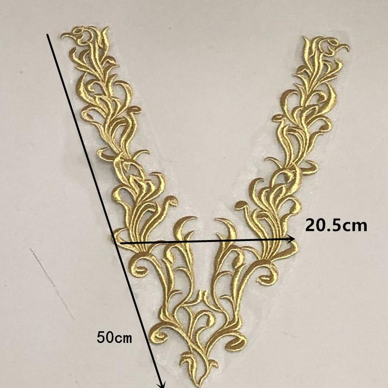 Large Gold Mesh Embroidered Flower Fabric Patch for Dance Clothing Decoration