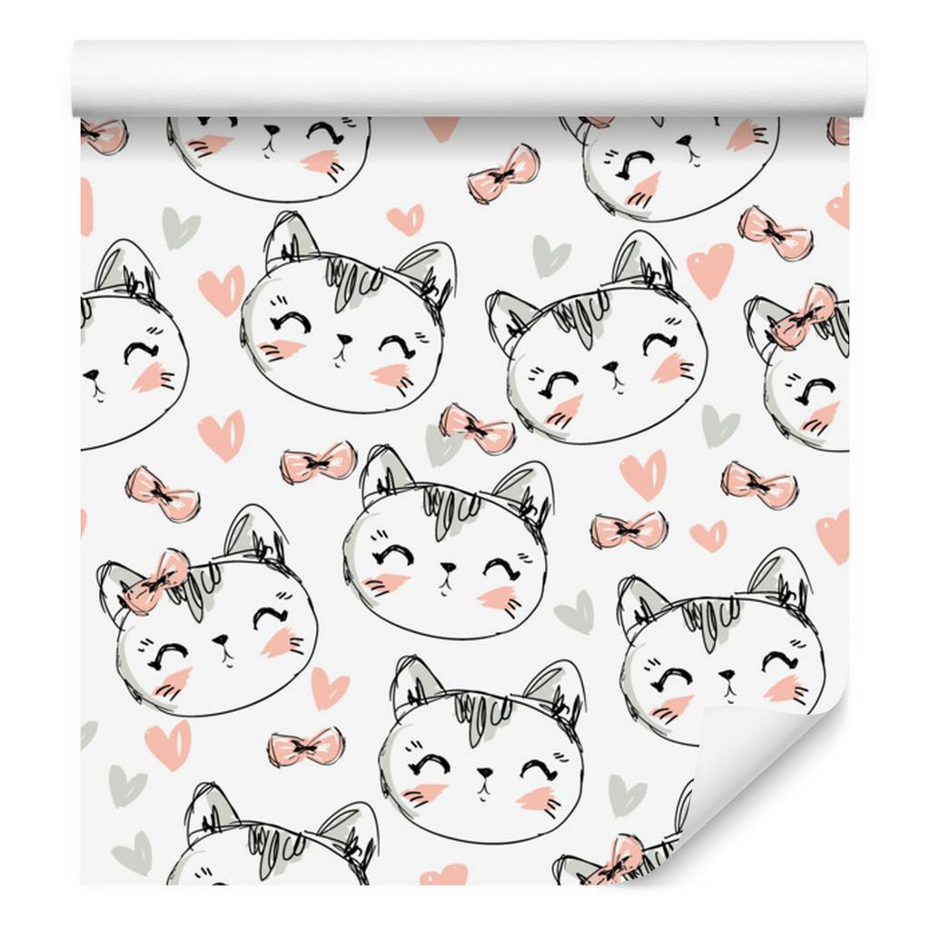 Kittens and Hearts Wallpaper for Living Room and Bedroom 50x1000
