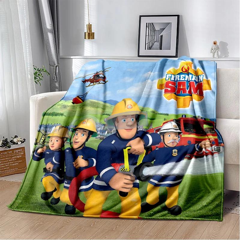 Couverture Cartoon Enfant 3D Sam le Pompier Classique, Couverture Douce pour la Maison Chambre Lit Canapé Voyage Pique-nique Couverture Cadeau pour Enfants