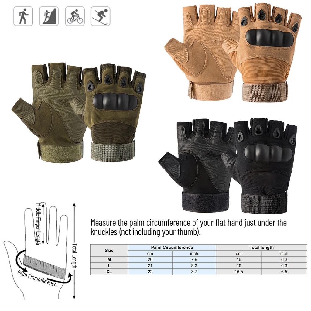 Fingerless Gloves with Hard Knuckle Anti Slip Adjustable Half Finger Sports Gloves for Fitness Climbing Hiking Cycle