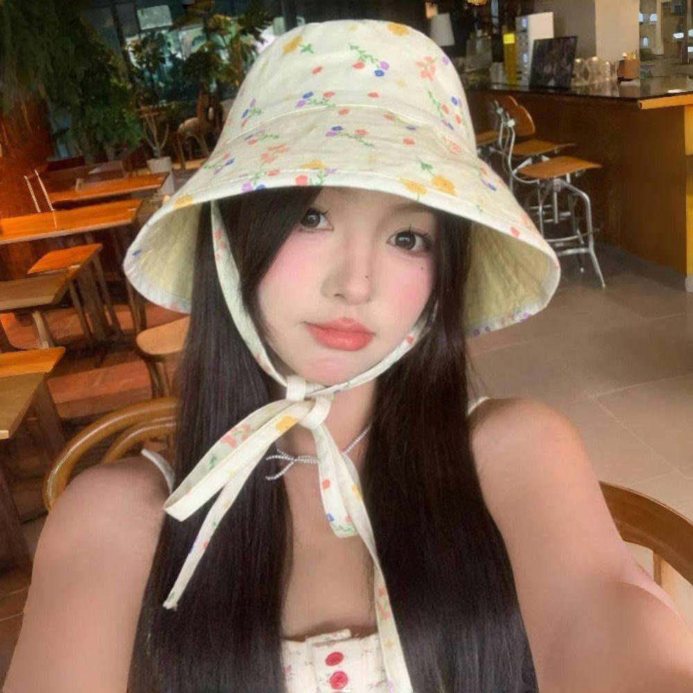 Lace-up Bucket Hat Double Sided Fisherman Hat Fashion Summer Sun Hat  Outdoor Travel