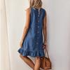 VEZFAA Women's Fashion Summer Spring Solid Color Print Sleeveless O-Neck Loose Waistlinet Casual Dresses