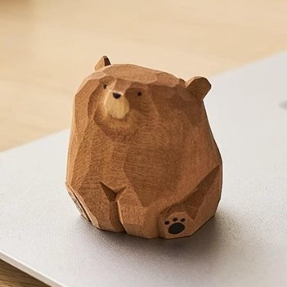 Mini Hand Carved Bear Figurines Solid Wood Polar Bear Crafts Small Chair Ornaments Table Decorate