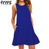Vestidos Casuales de Moda para Mujer Verano Primavera Color Sólido Estampado Sin Mangas Cuello Redondo Cintura Suelta