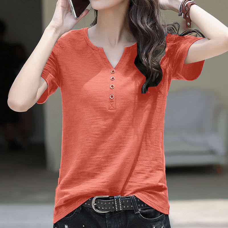 

Women s Plus Size V-neck Cotton Blend Short Sleeve T-shirt, 2026 Collection 3XL помаранчевий