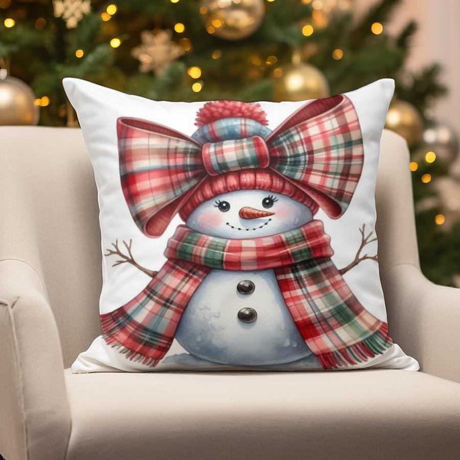 Home Decor Christmas Snowman & Bear Pillow Suitable For Sofa Bedroom Car Pillow Cover Cushion Rectangular Back Cushion