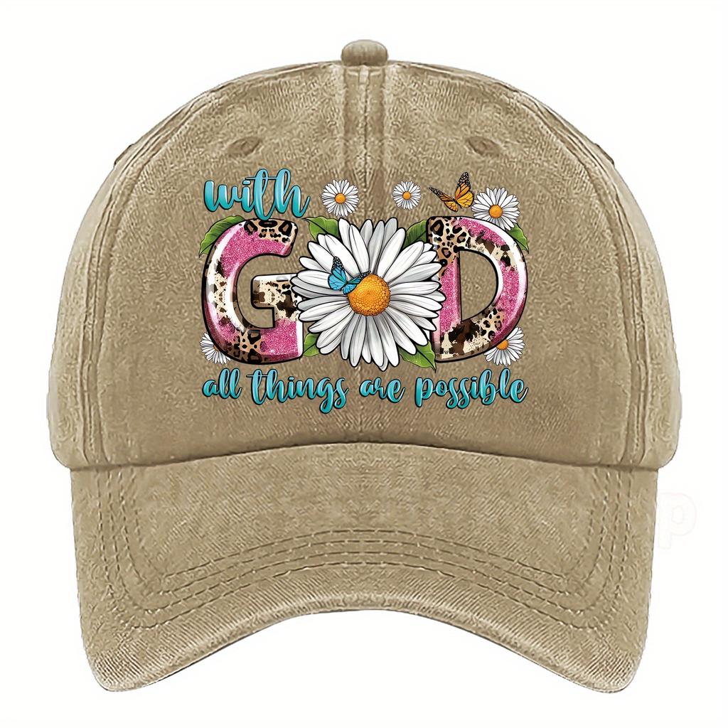 Adjustable Baseball Cap with With GOD All Things Are Possible Colorful Print  Breathable Polyester Machine Washable