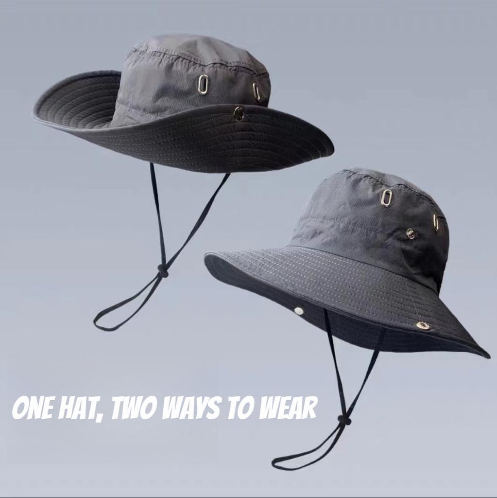 1pc 1pc Summer Men Bucket Hat Outdoor UV Protection Wide Brim Hunting Hiking Fisherman Hat Beach Multi-functional Sunscreen Cap