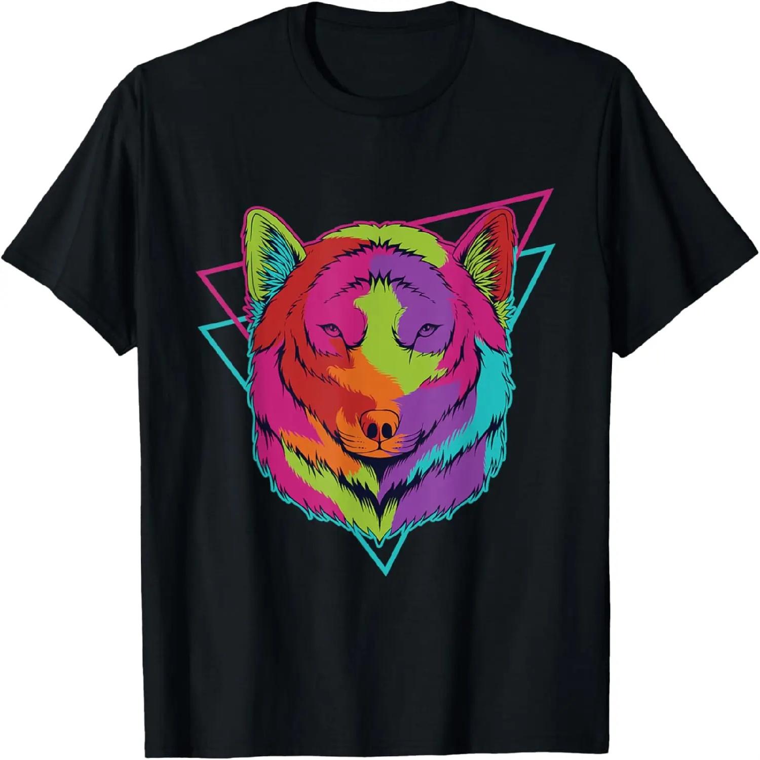 Rainbow Wolf Head Colorful Abstract Wildlife Nature Lover s T-Shirt XXXXXL разноцветный